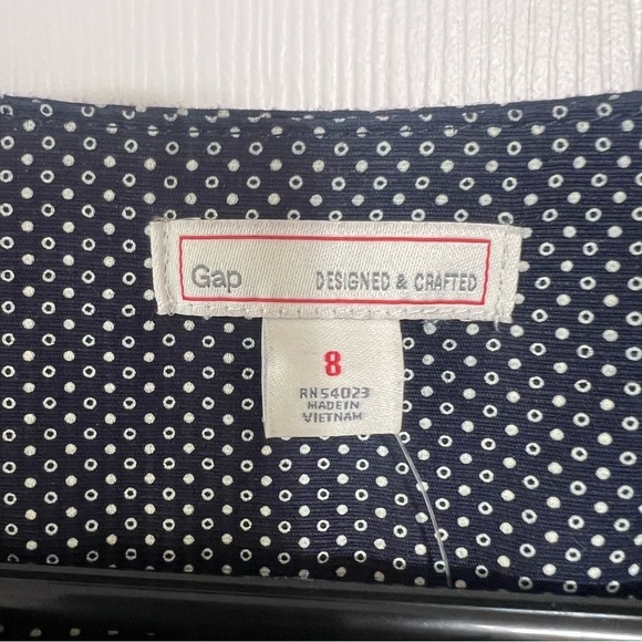 GAP Linen Blend Yoke Fit Flare A-Line Dress Polka Dot Pockets Sz 8 Academia Navy - Picture 8 of 11
